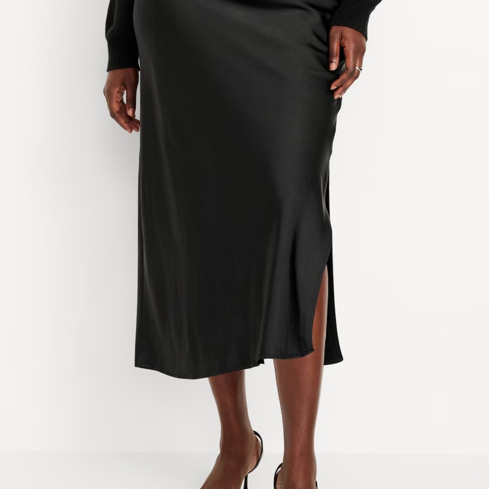 Old Navy Black Midi Slip Skirt with Slit